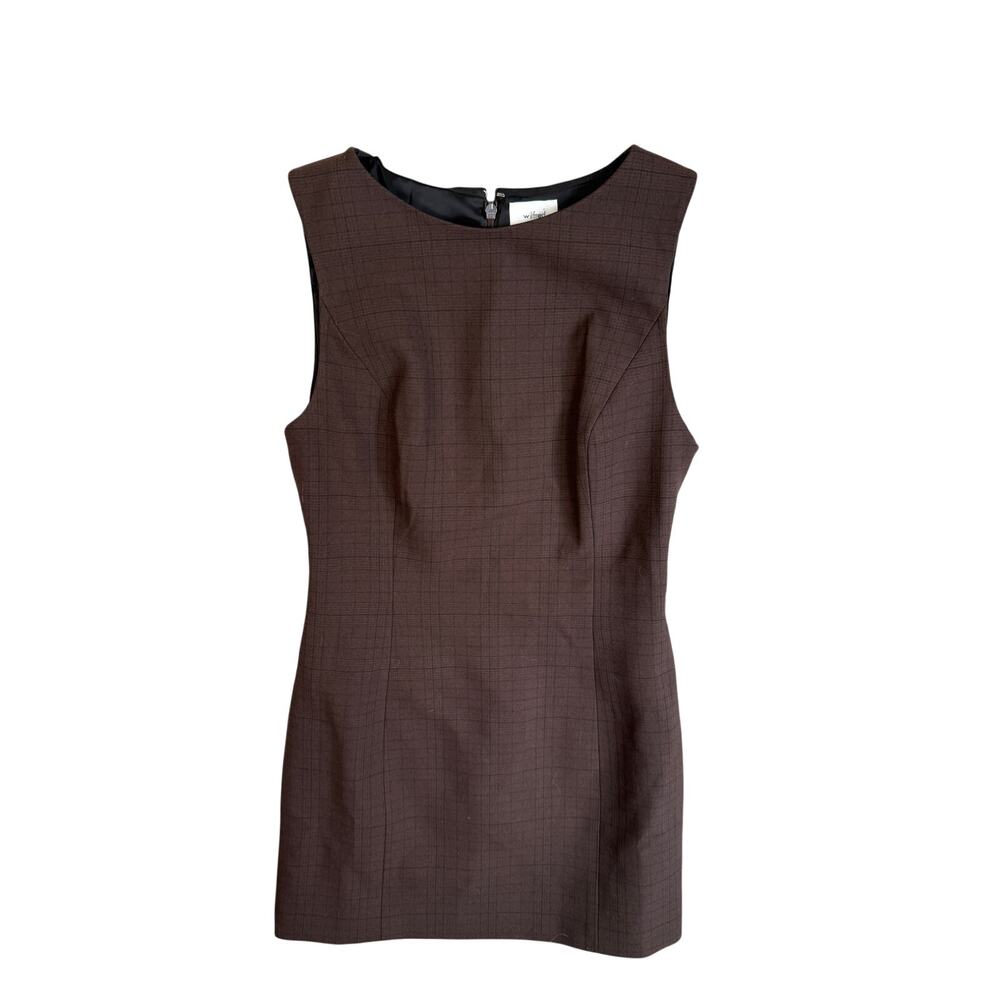 Aritzia Fiona Mini Shift Dress Minimalist Plaid Brown 2